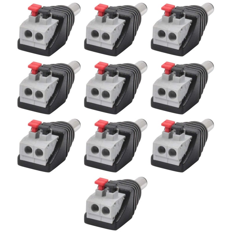 JacobsParts Male DC Barrel Power Plug Screwless Quick Wire Connector 5.5mm x 2.1mm for 12V/24V LED Strip and Electronics (10 Pack) - Image 2